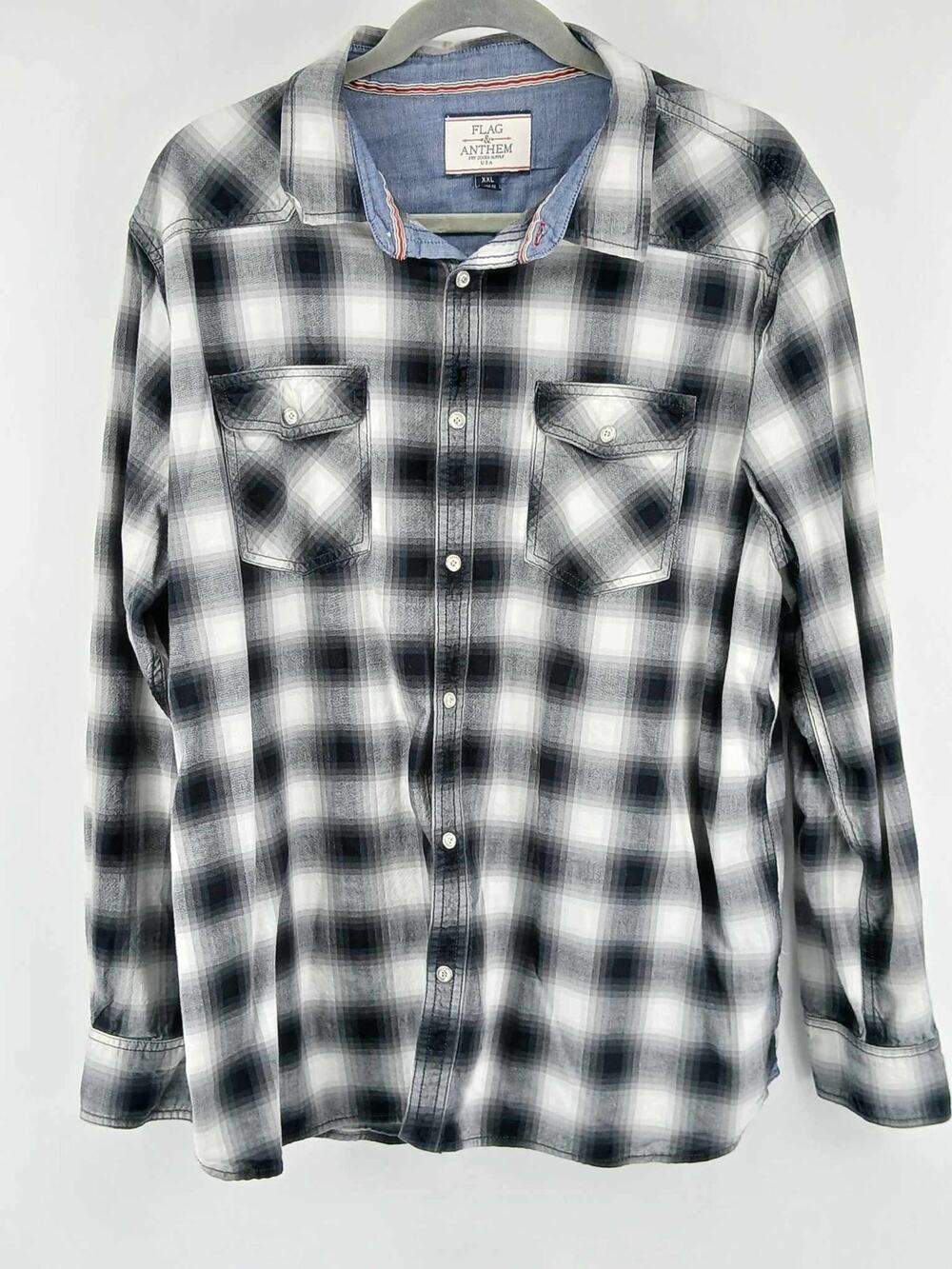 Flag & Anthem, black and white plaid western style pearl snap